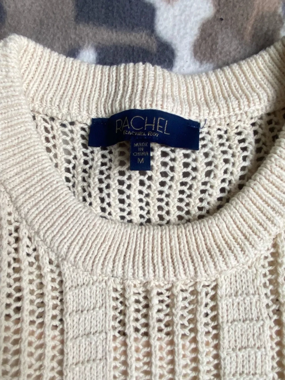 Rachel Roy Ivory Mesh Crochet Sweater Vest Sleeveless Open Knit Crewneck Medium. - Picture 2 of 11